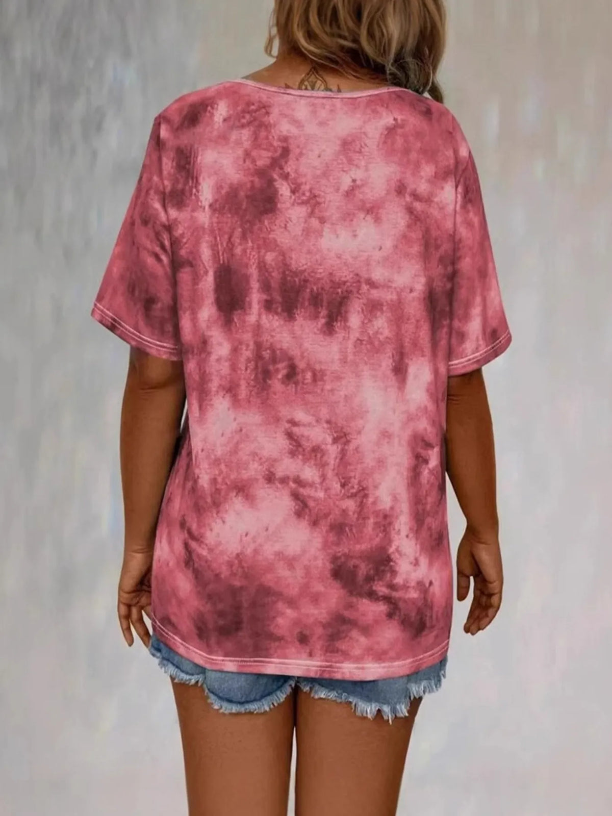 Tie Dye Lace-Up V-Neck Casual T-Shirt