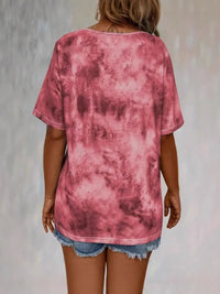 Tie Dye Lace-Up V-Neck Casual T-Shirt