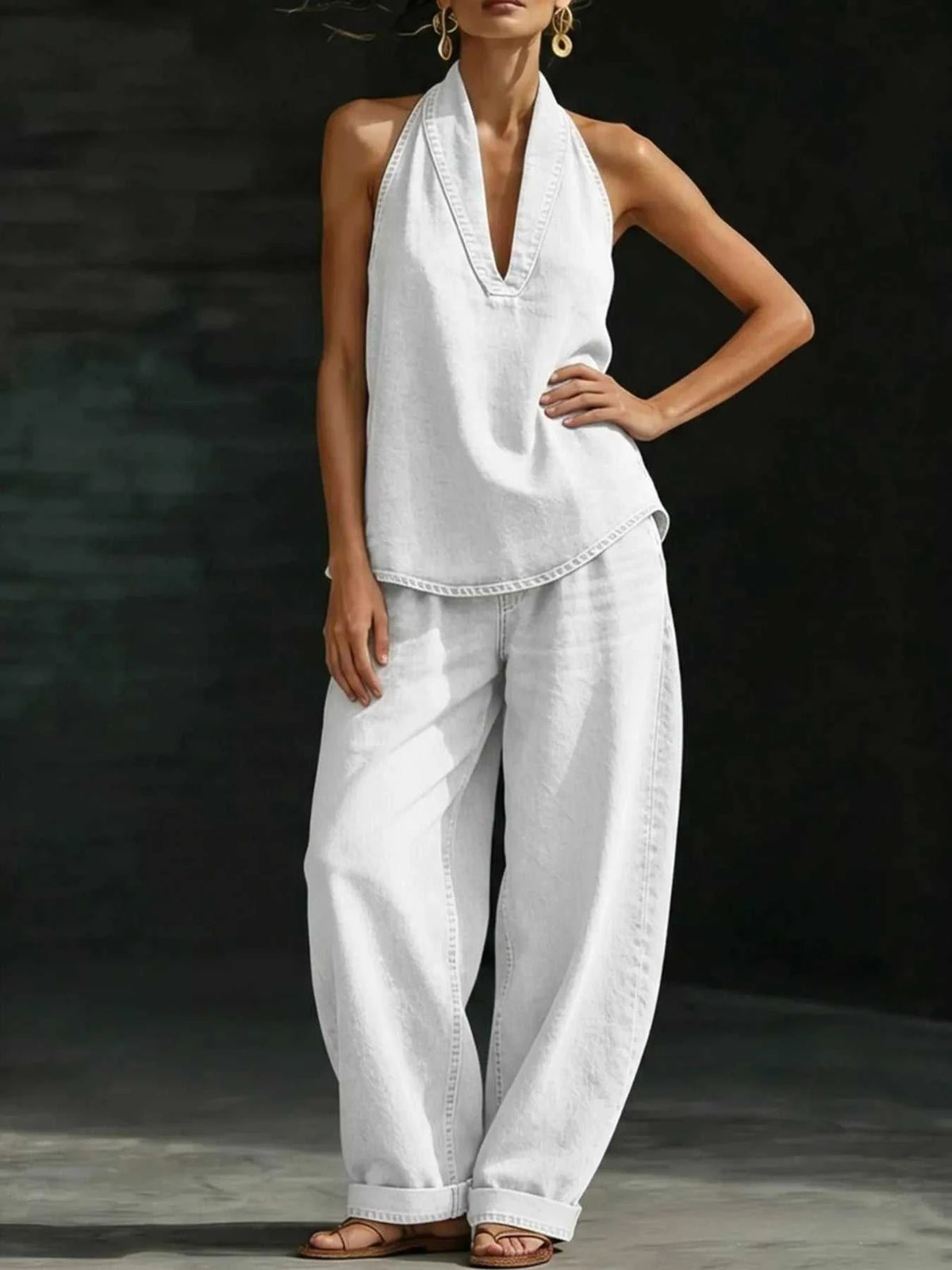 Full Size Halter Neck Top and Wide Leg Pants Plus Size 100100902768538 63 Affordable Fashion Under $100 Jerry's Apparel 