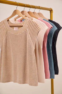 SO ME Mineral Washed Raglan Sleeveless Sweater Top