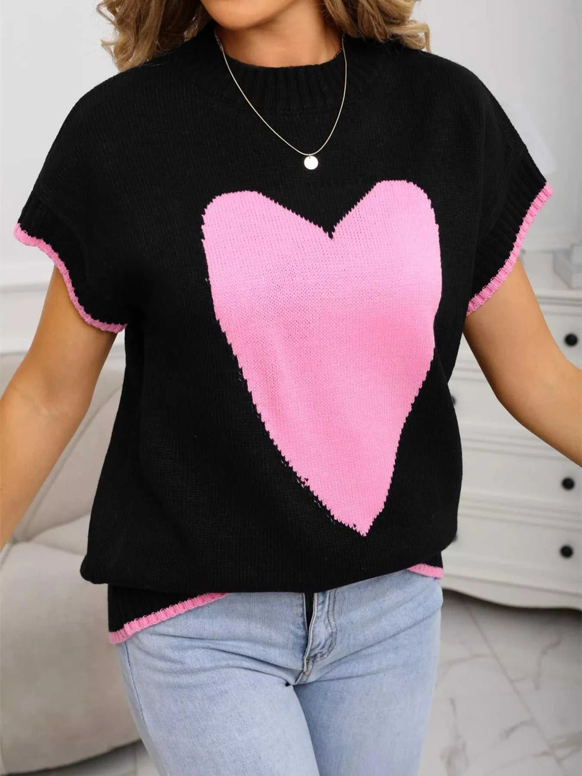 Valentine's Day Heart Graphic Short Sleeve Sweater 100100427412577 40 Affordable Fashion Under $100 Jerry's Apparel 