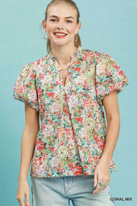 Umgee Floral Puff Sleeve Blouse 100100685491401 51 Affordable Fashion Under $100 Jerry's Apparel 