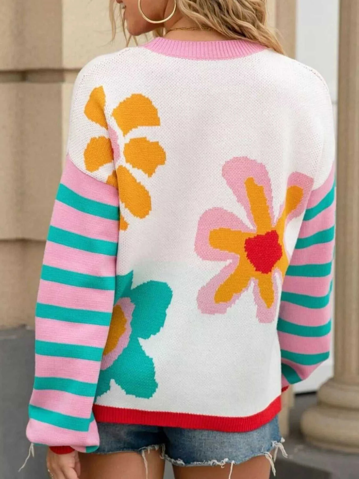 Floral Striped Crew Neck Sweater 100100282505269 51 Affordable Fashion Under $100 Jerry's Apparel 