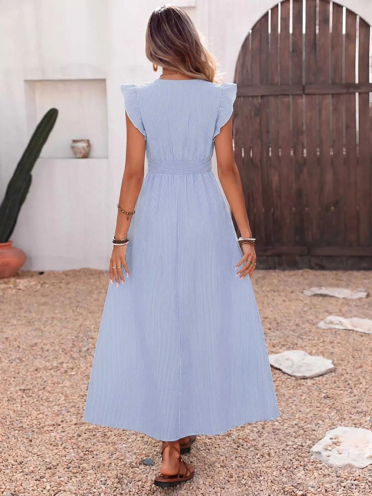 Ruffle Sleeve Button Front Midi Dress 100100781740185 42 Affordable Fashion Under $100 Jerry's Apparel 