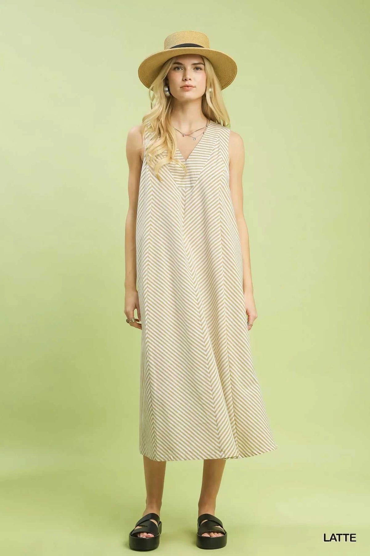 Umgee Chevron Stripe Sleeveless Midi Dress 100100412351421 62 Affordable Fashion Under $100 Jerry's Apparel 