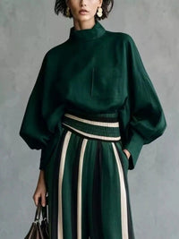 Full Size Mock Neck Top and Striped Wide-Leg Pants Set Plus Size 101001535665890 65 Gifts for Her Jerry's Apparel 