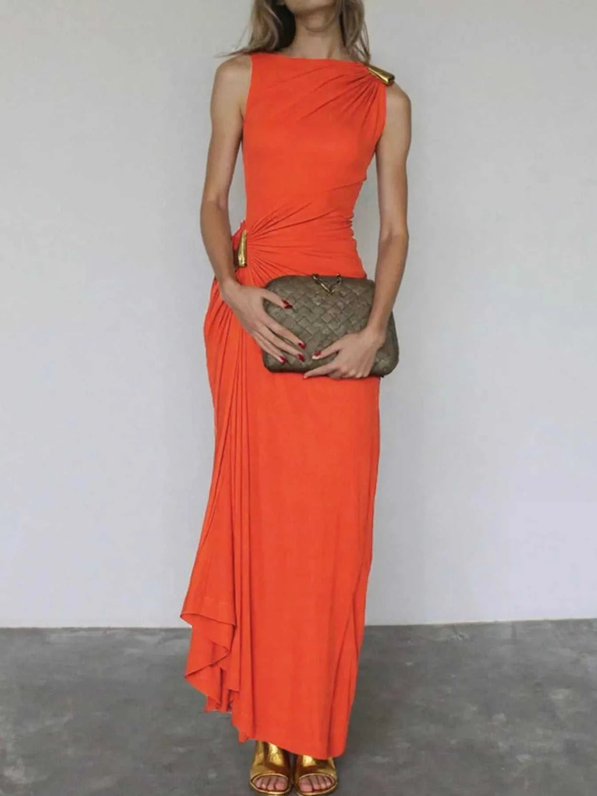 Draped Sleeveless Bodycon Maxi Dress with Metal Decorative 100100688722473 34 Affordable Fashion Under $100 Jerry's Apparel 