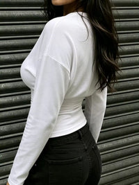 Slim Fit V-Neck Long Sleeve Ruched T-Shirt 101001963666097 37 Affordable Fashion Under $100 Jerry's Apparel 