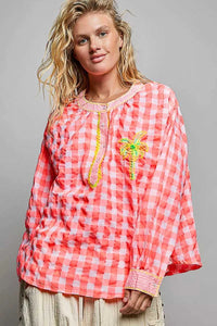 POL Gingham Embroidered Palm Tree Blouse 100100495991643 50 Affordable Fashion Under $100 Jerry's Apparel 
