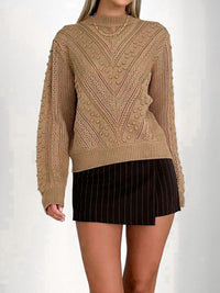 Openwork Round Neck Long Sleeve Sweater