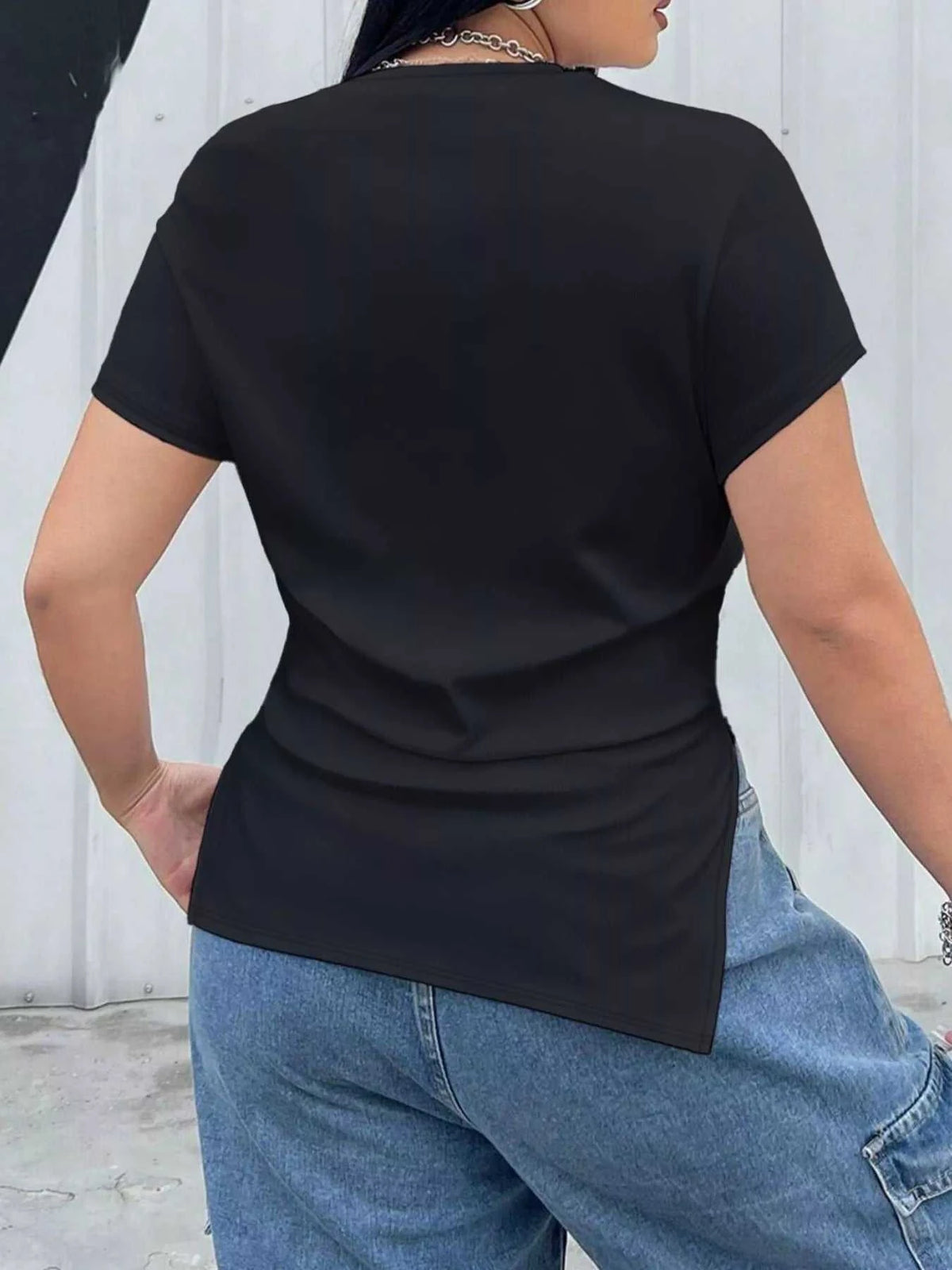 Plus Size Ruched Round Neck Short Sleeve T-Shirt 100100230578264 32 Affordable Fashion Under $100 Jerry's Apparel 