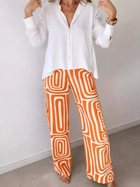 Full Size Chic Button-Down Shirt and Geometric Wide-Leg Pants Set Plus Size 101001328300968 50 Affordable Fashion Under $100 Jerry's Apparel 