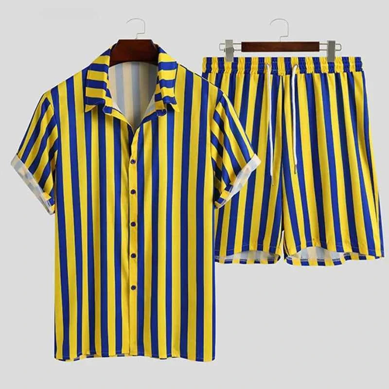 Men's Full Size Striped Button Up Shirt and Shorts Set Plus Size 100400207275133 36 Affordable Fashion Under $100 Jerry's Apparel 