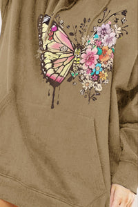 Full Size Butterfly Graphic Dropped Shoulder Hoodie