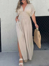 Full Size Slit V-Neck Smocked Waist Maxi Dress Plus Size 100100000480005 59 Gifts for Her Jerry's Apparel 