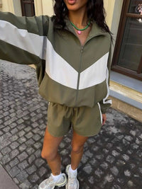 Color Block Zip Up Outerwear and Shorts Set 100100080069913 58 Affordable Fashion Under $100 Jerry's Apparel 