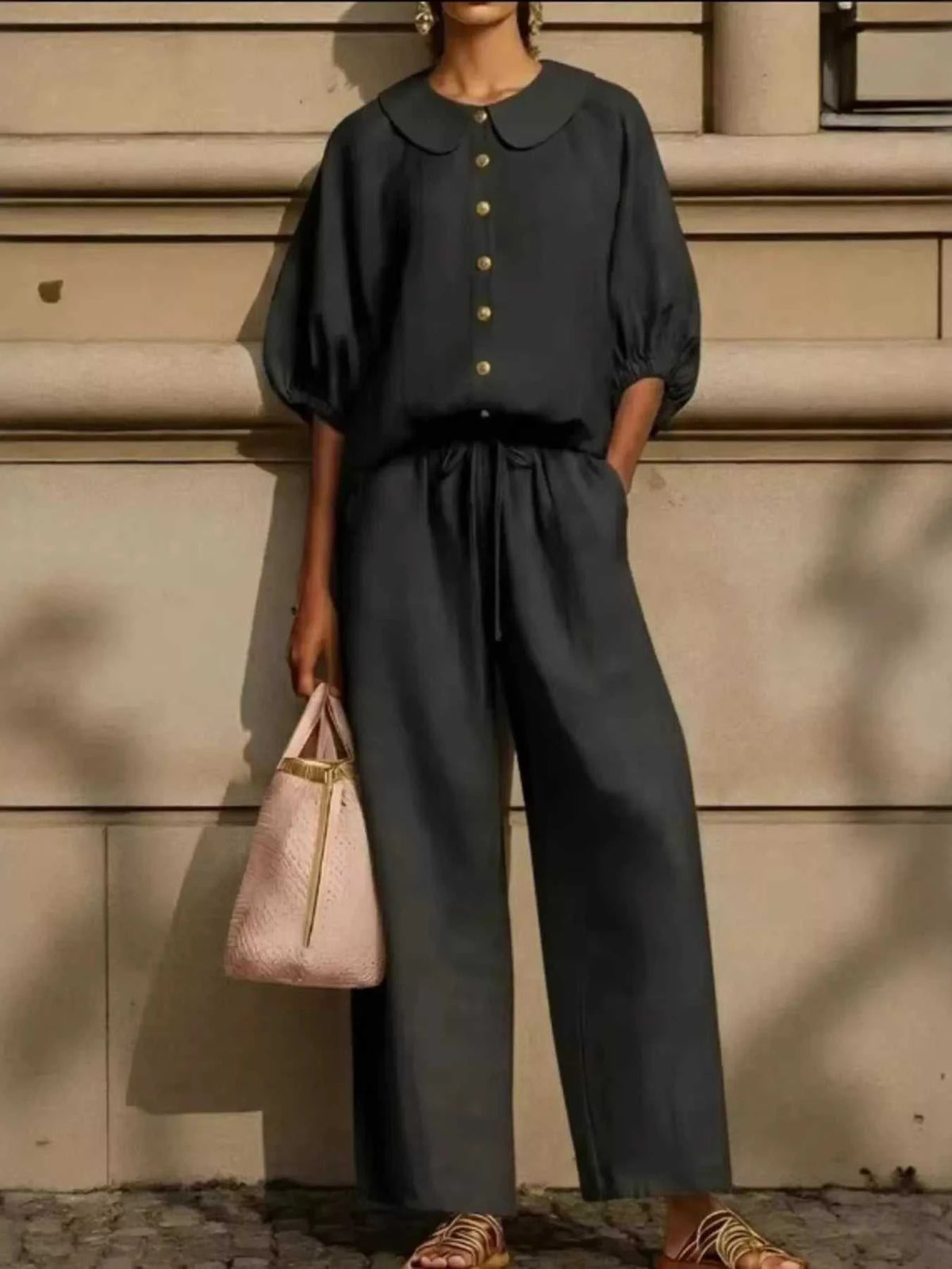 Full Size Button Down Half Sleeve Top and Pants Set Plus Size 100100768465196 46 Affordable Fashion Under $100 Jerry's Apparel 