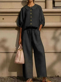 Full Size Button Down Half Sleeve Top and Pants Set Plus Size 100100768465196 46 Affordable Fashion Under $100 Jerry's Apparel 