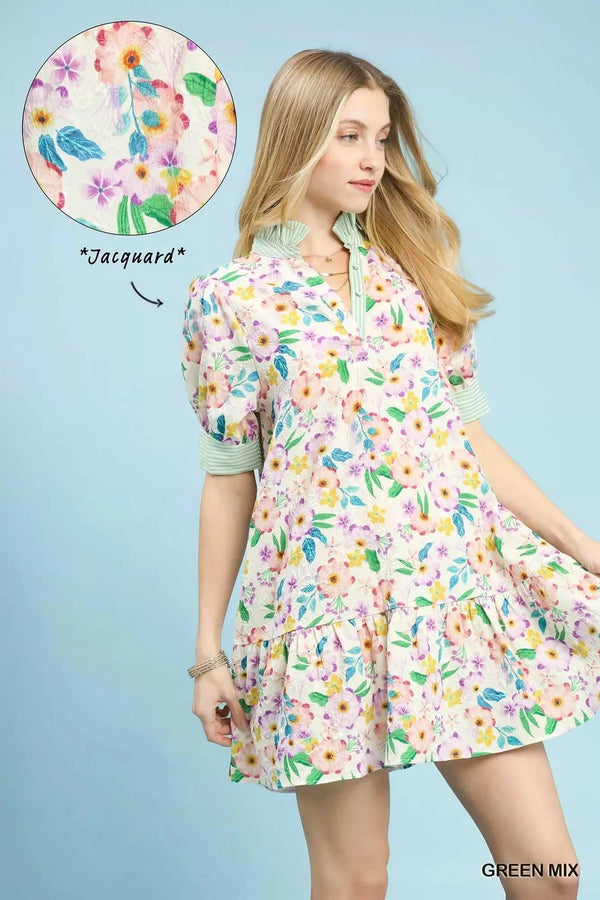 Umgee Mix Floral Ruffle Collar Tiered Babydoll Dress 100100272701571 57 Affordable Fashion Under $100 Jerry's Apparel 