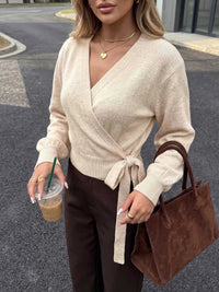 Tied Surplice Long Sleeve Sweater 100100102140940 38 Women's Sweaters and Knitwear Jerry's Apparel 