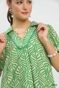 Umgee Printed Puff Sleeve Midi Dress with Pockets 100100164501514 60 Affordable Fashion Under $100 Jerry's Apparel 