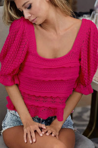 BiBi Square Neckline with Puff Sleeve Crochet Top