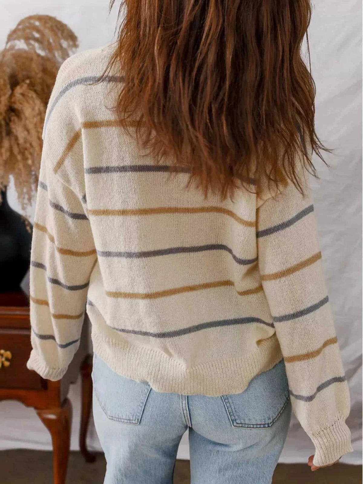 Striped Round Neck Drop Shoulder Sweater 100100236588407 34 Affordable Fashion Under $100 Jerry's Apparel 