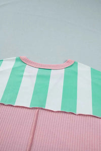 Stripe Exposed Seam Ribbed Patchwork Oversized Tee 100100861137572 24 Affordable Fashion Under $100 Jerry's Apparel 