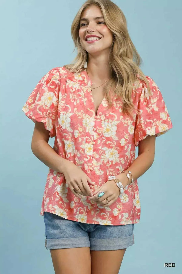 Umgee Floral Button-Front Short Sleeve Shirt 100100061121128 49 Gifts for Her Jerry's Apparel 