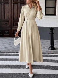 Pleated Button Detail Long Sleeve Shirt Dress 101001048648806 56 Affordable Fashion Under $100 Jerry's Apparel 