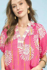 Umgee Floral Border Smocked V-Neck Boho Blouse 100100967591595 49 Affordable Fashion Under $100 Jerry's Apparel 