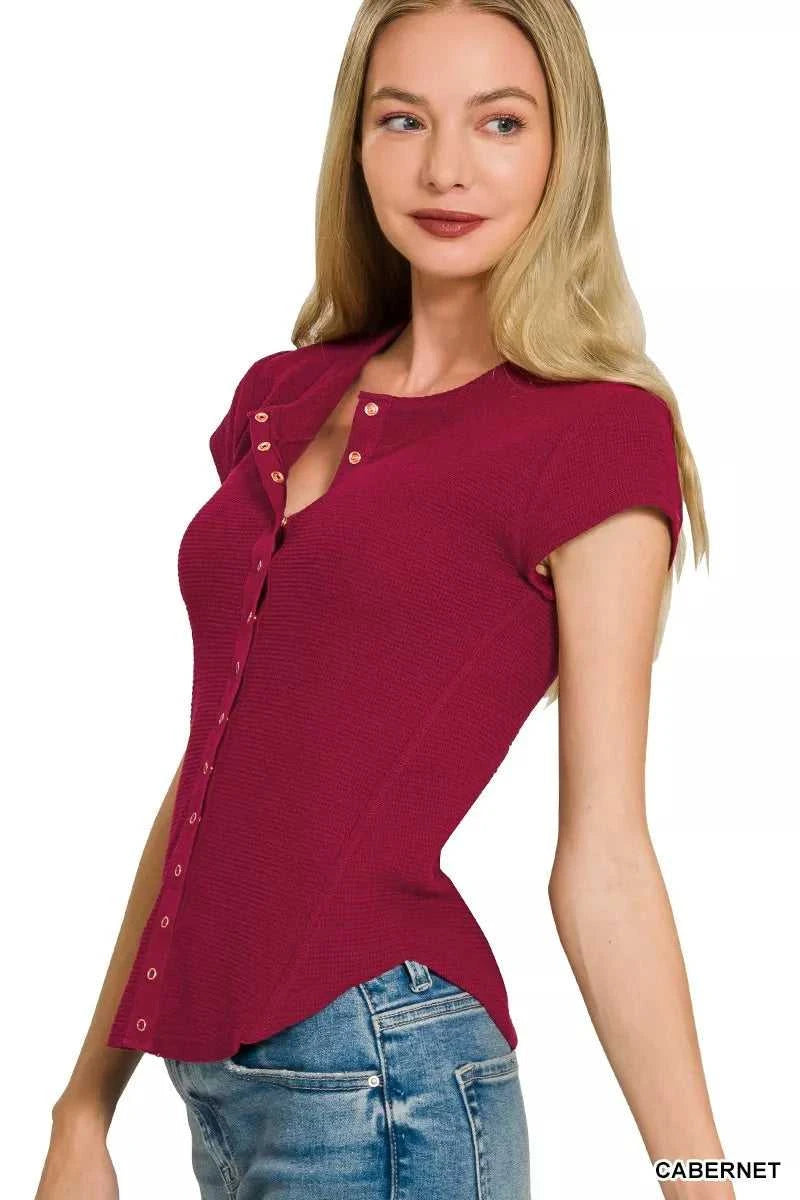 Zenana Double Knit Snap Button Short Sleeve Shirt 100100705341719 24 Affordable Fashion Under $100 Jerry's Apparel 