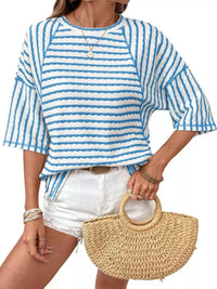 Casual Striped Raglan Sleeve Textured T-Shirt 101001019077269 38 Affordable Fashion Under $100 Jerry's Apparel 