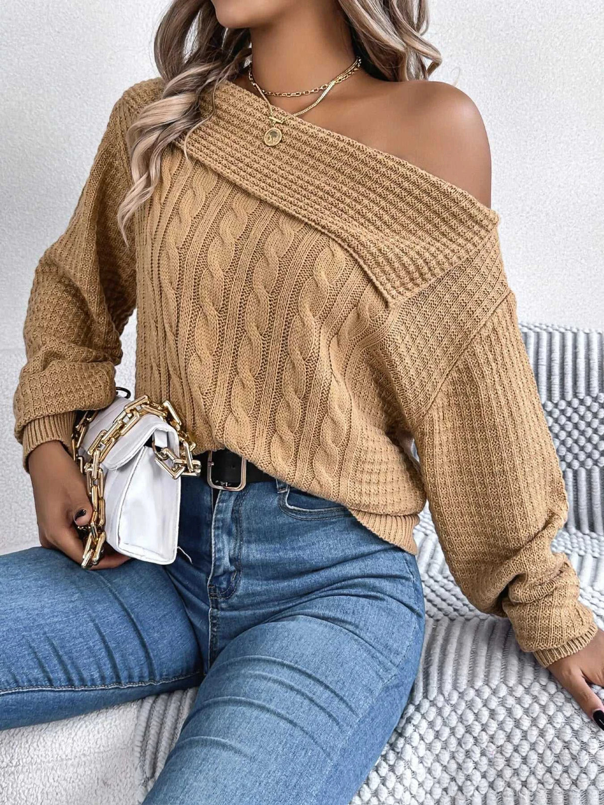 One Shoulder Cable Knit Sweater 101002219934825 38 Affordable Fashion Under $100 Jerry's Apparel 