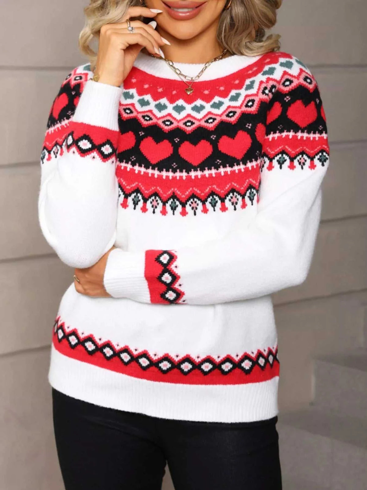 Valentine's Day Heart Pattern Knitted Sweater 100100255476556 52 Affordable Fashion Under $100 Jerry's Apparel 