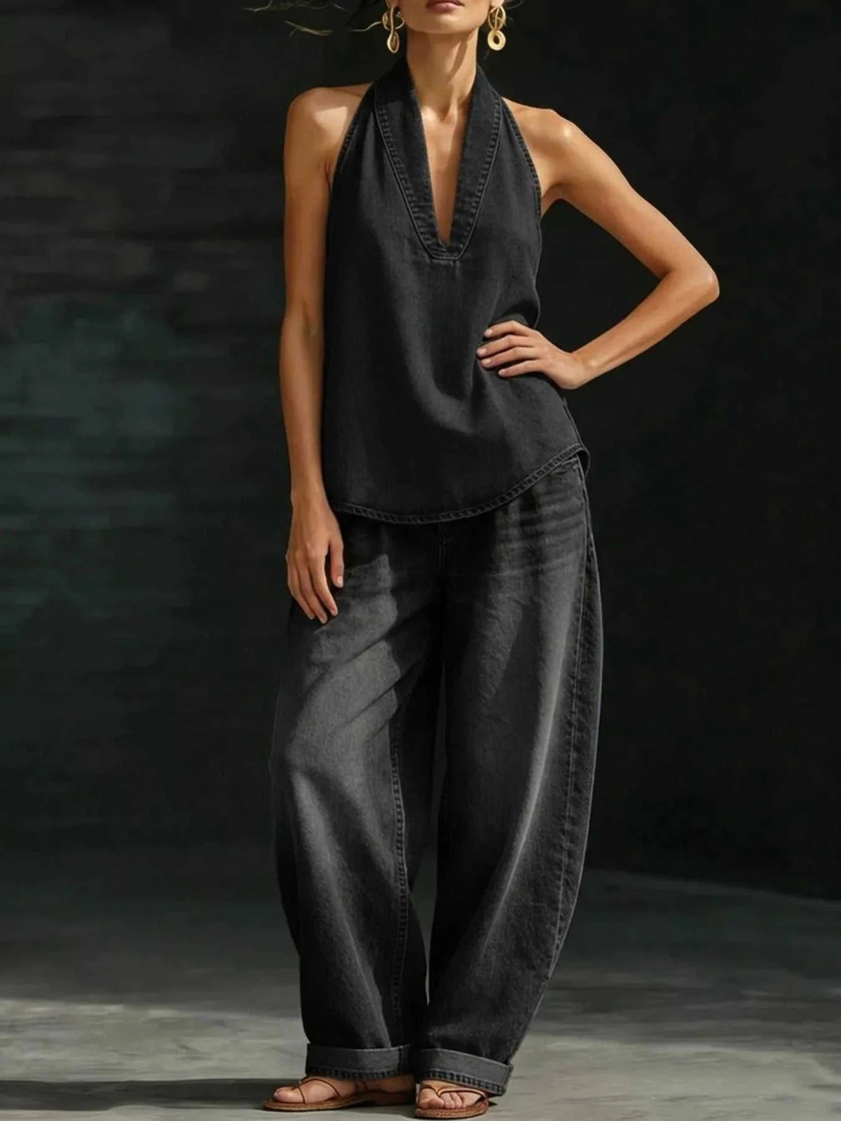 Full Size Halter Neck Top and Wide Leg Pants Plus Size 100100902768538 63 Affordable Fashion Under $100 Jerry's Apparel 