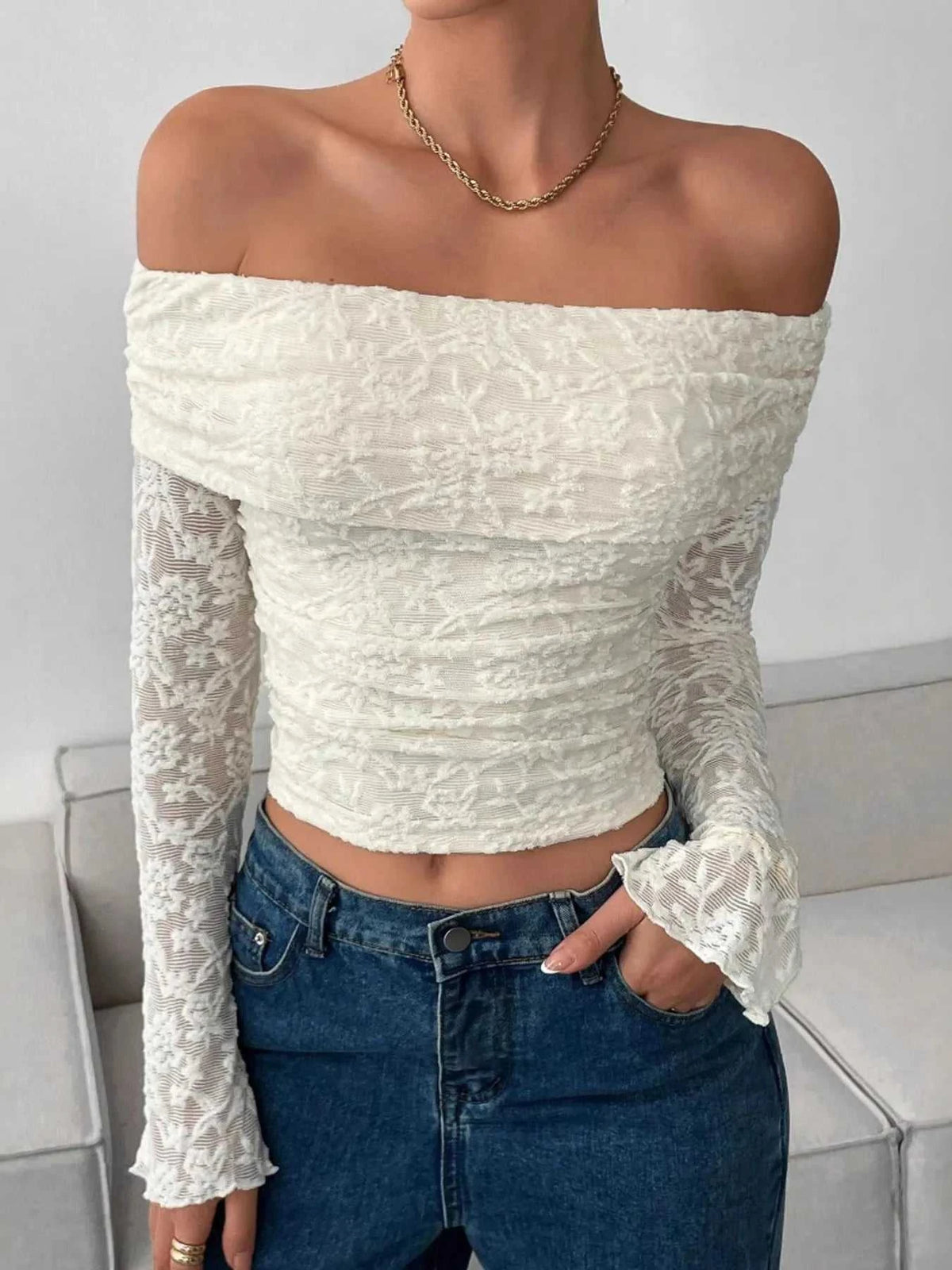 Off Shoulder Long Sleeve Lace Top 100100210732400 33 Affordable Fashion Under $100 Jerry's Apparel 