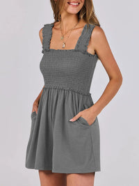 Smocked Square Neck Sleeveless Romper