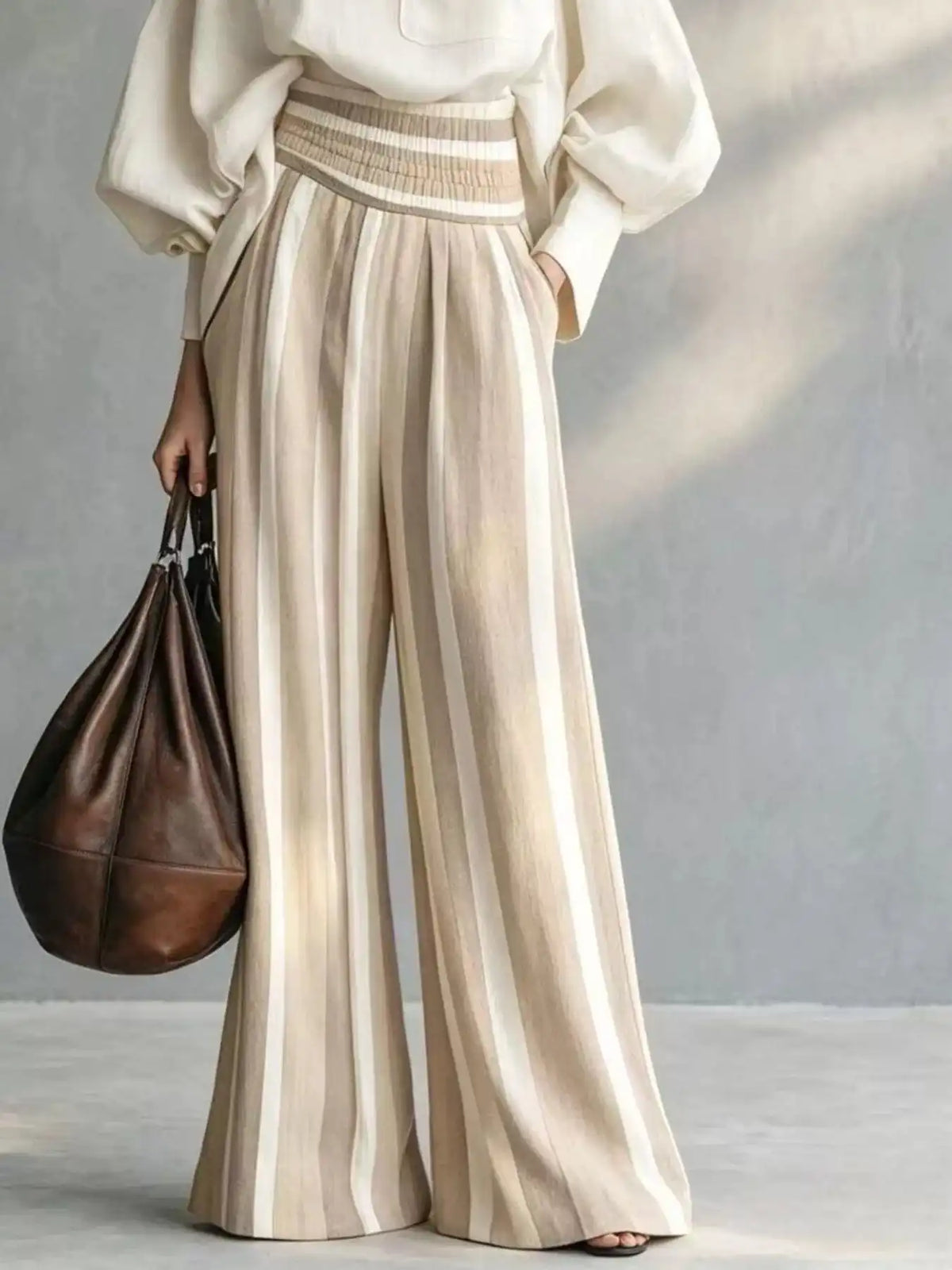 Full Size Mock Neck Top and Striped Wide-Leg Pants Set Plus Size 101001535665890 65 Gifts for Her Jerry's Apparel 