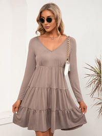 Ivy Lane V-Neck Long Sleeve Tiered Dress