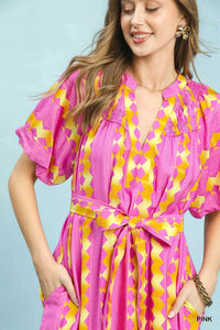 Umgee Geo Stripe Smocked Waist Tie Dress 100100508391124 66 Affordable Fashion Under $100 Jerry's Apparel 