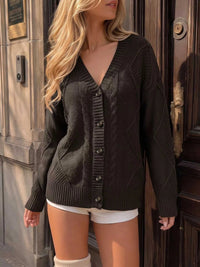 V-Neck Cable Knit Button-Down Cardigan 101002691109172 60 Affordable Fashion Under $100 Jerry's Apparel 