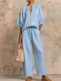 Full Size Zip-Front Top and Wide-Leg Pants Set Plus Size 101001746488777 43 Affordable Fashion Under $100 Jerry's Apparel 