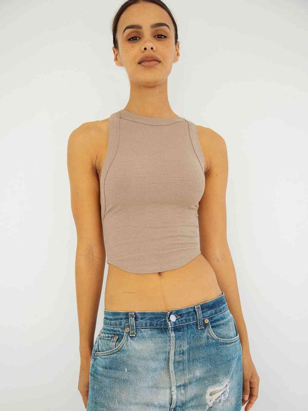 Halter Neck Ribbed Cropped Top – Trendy & Fitted Ribbed Tank for Women