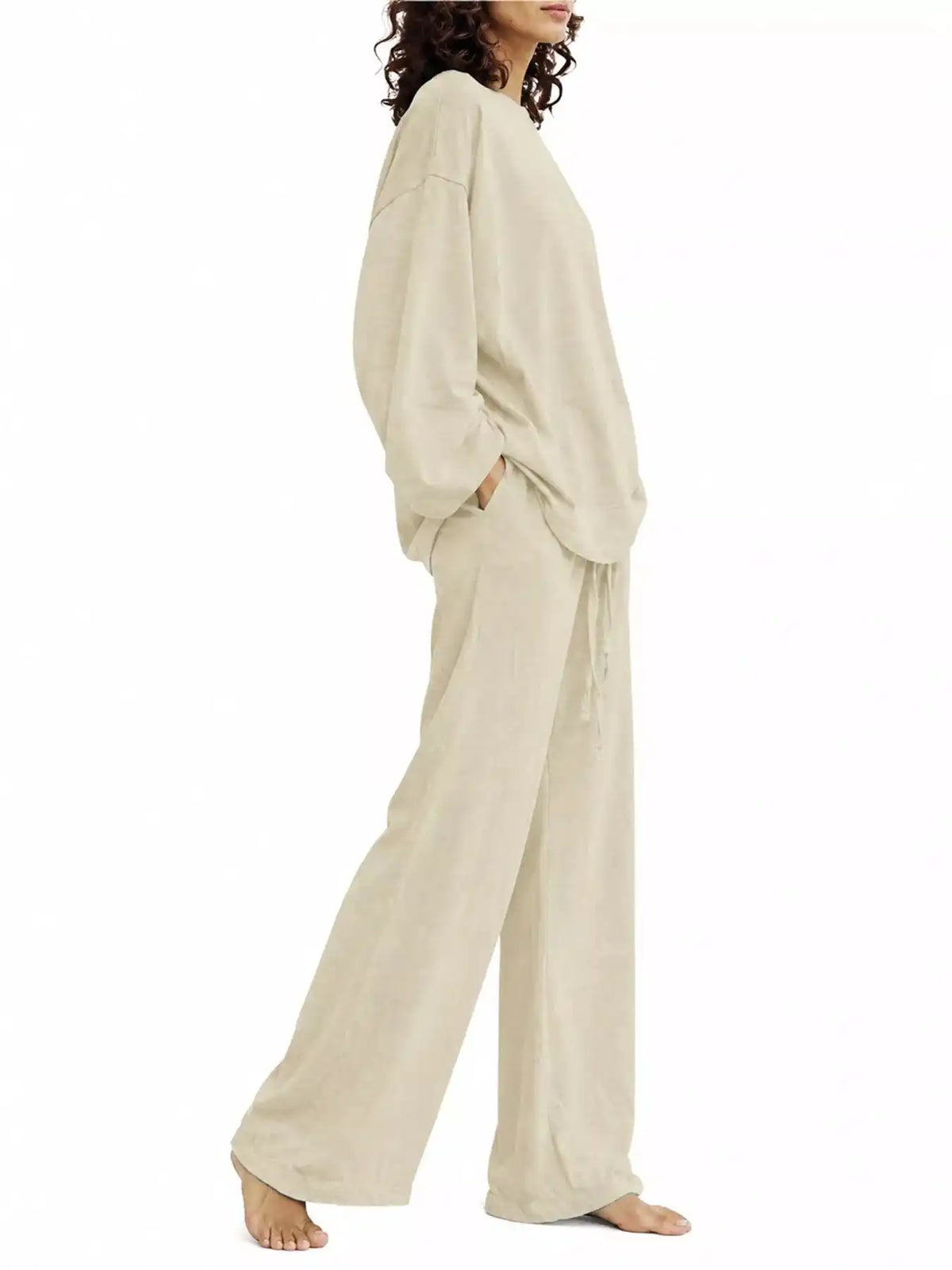 Full Size Round Neck Top and Drawstring Wide-Leg Pants Set Plus Size 101001726920137 48 Gifts for Her Jerry's Apparel 