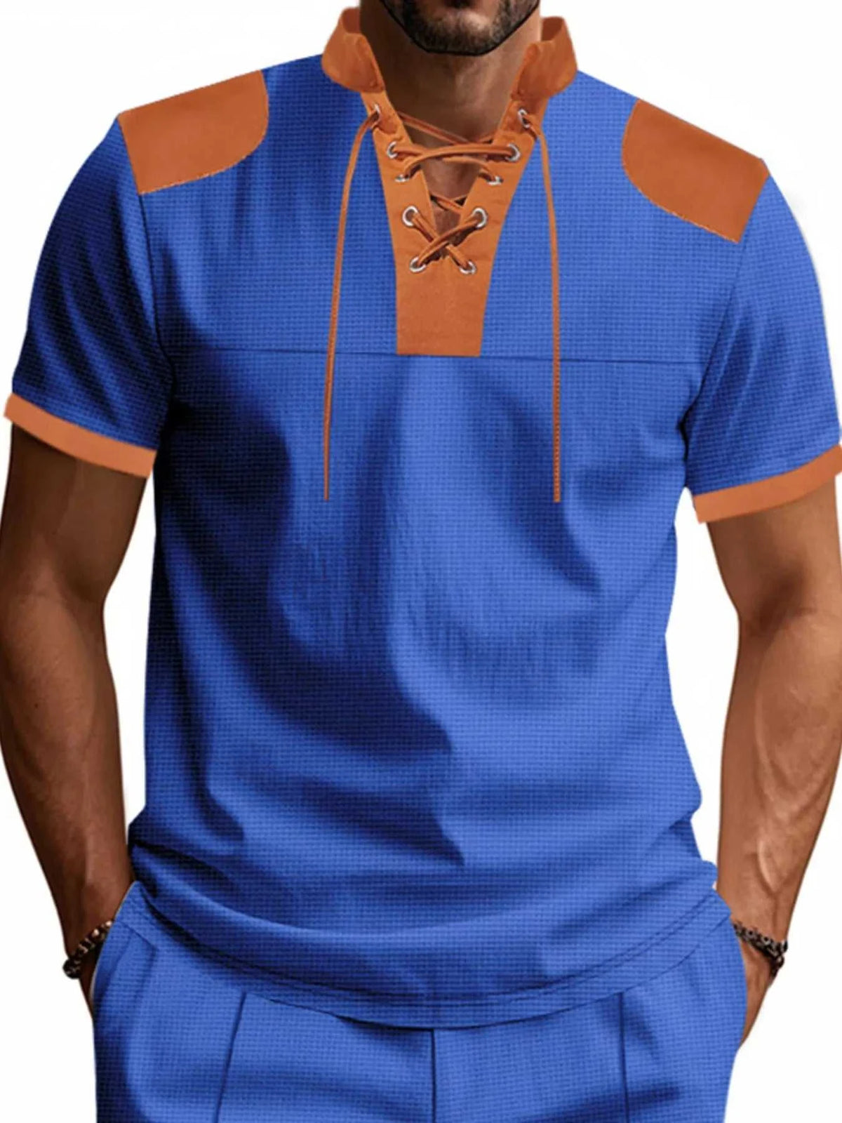 Men's Full Size Lace-Up Neckline Short Sleeve T-Shirt Plus Size 100400842767999 25 Affordable Fashion Under $100 Jerry's Apparel 