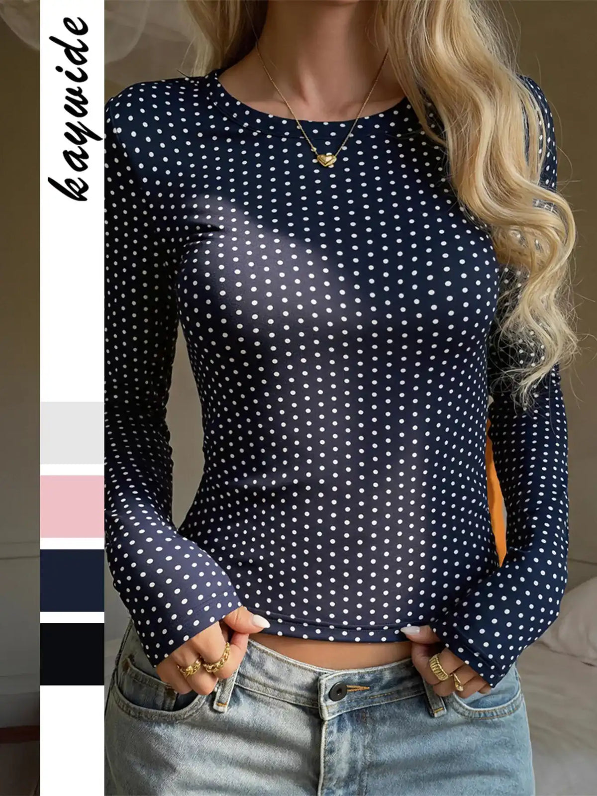 Long Sleeve Polka Dot Slim Fit T-Shirt 101001890142731 27 Affordable Fashion Under $100 Jerry's Apparel 