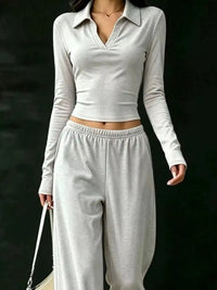 Long-Sleeve Polo Top and Wide-Leg Pants Set 101001218867188 53 Affordable Fashion Under $100 Jerry's Apparel 