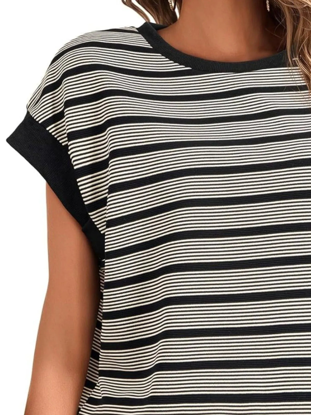 Striped Round Neck Casual T-Shirt