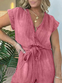 Full Size Tie Waist Cap Sleeve Romper Plus Size 100100206780989 60 Affordable Fashion Under $100 Jerry's Apparel 